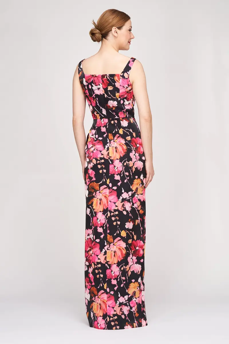 Elegant Nicole Pleated Column Gown with Side Slit