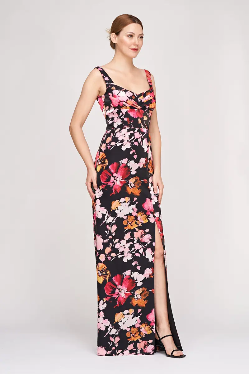 Elegant Nicole Pleated Column Gown with Side Slit