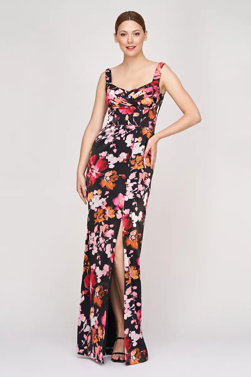 Elegant Nicole Pleated Column Gown with Side Slit
