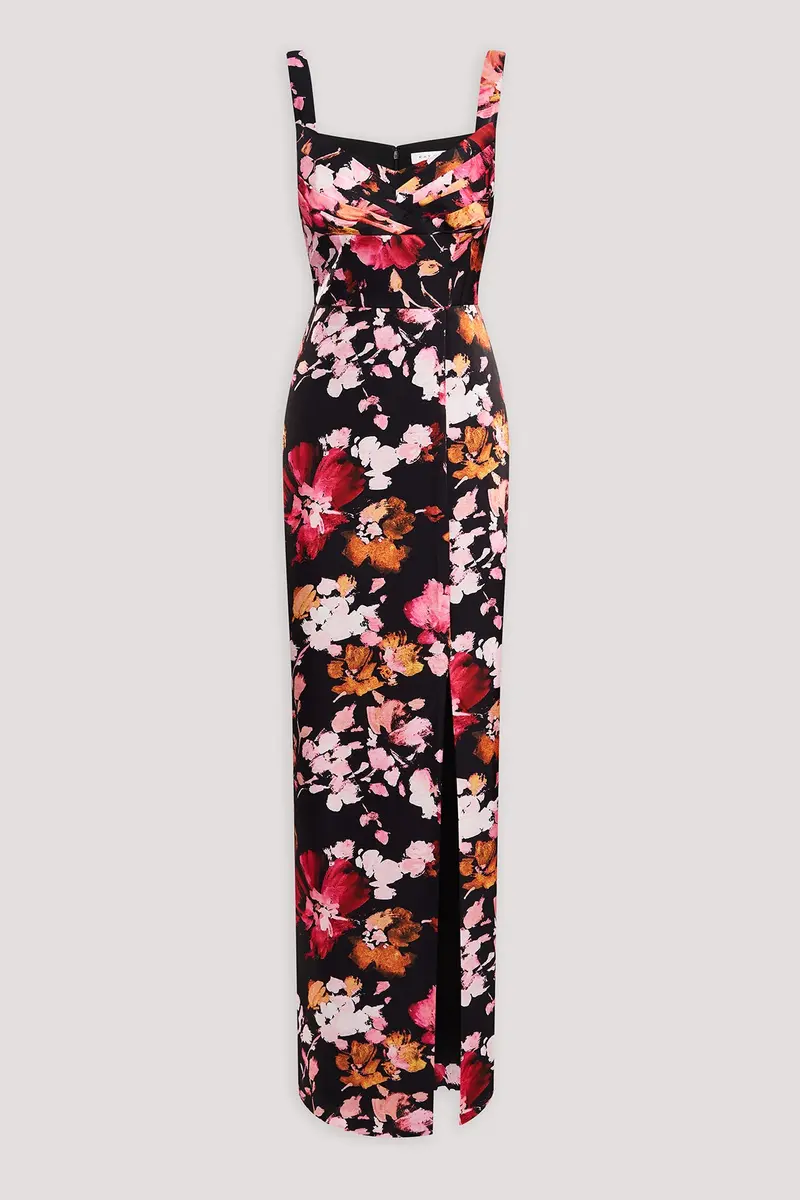 Elegant Nicole Pleated Column Gown with Side Slit