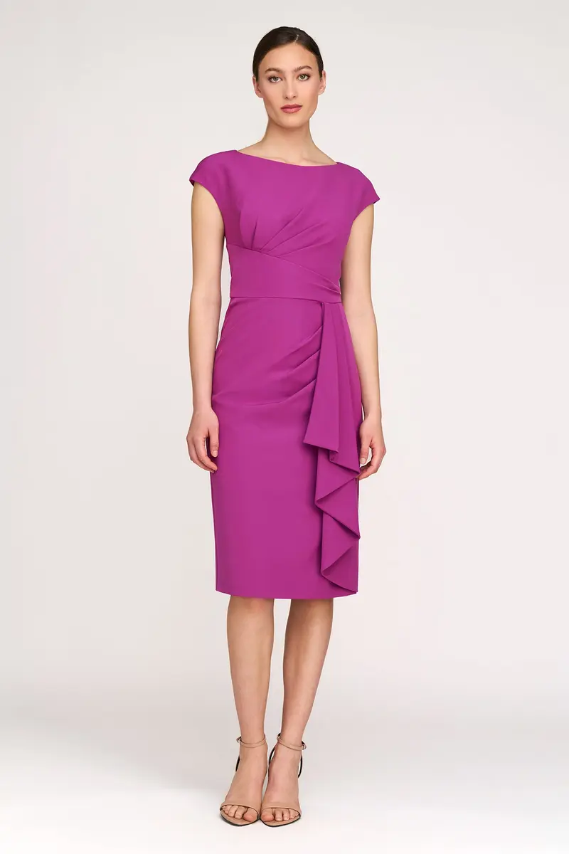 Elegant Pleated Stretch Crepe Cocktail Dress