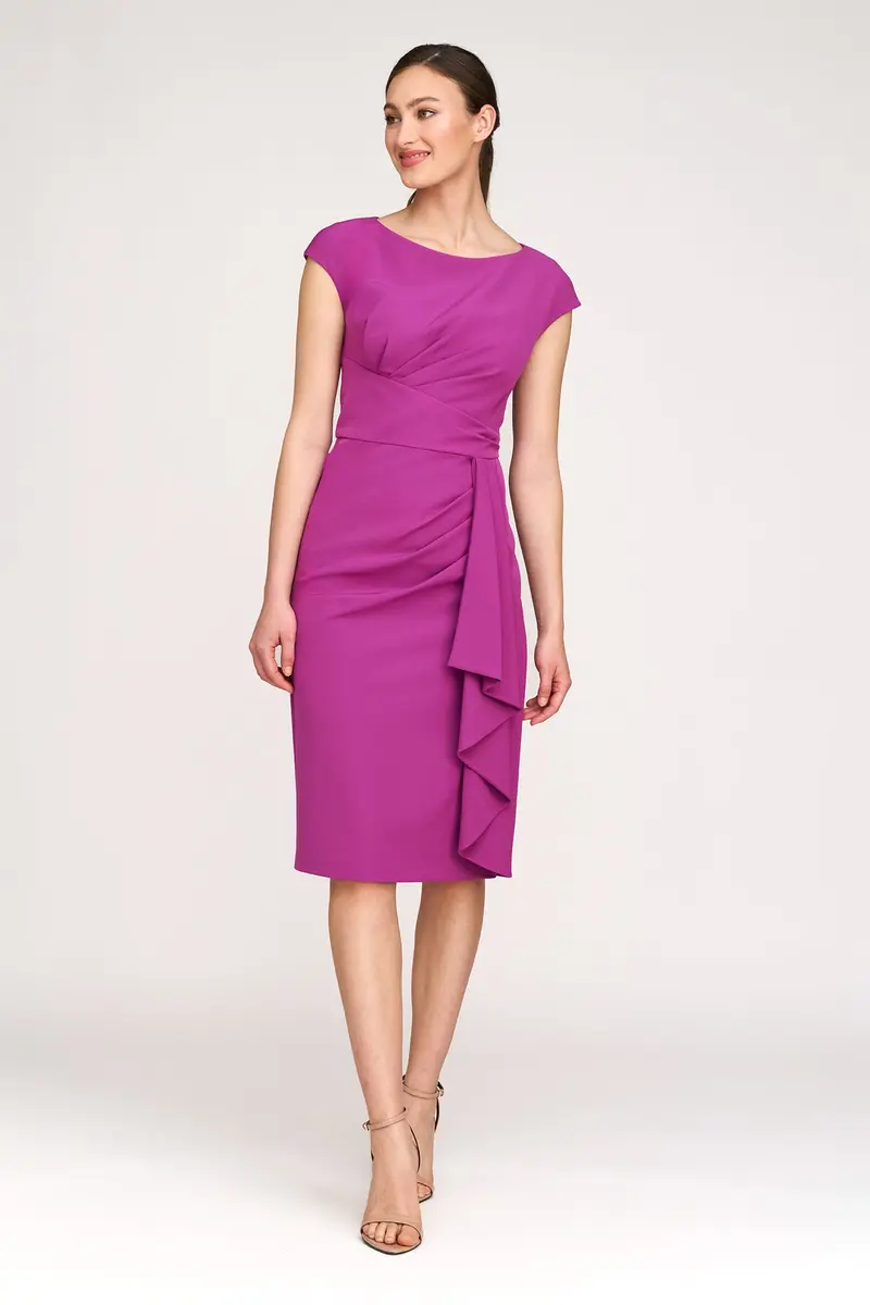 Elegant Pleated Stretch Crepe Cocktail Dress