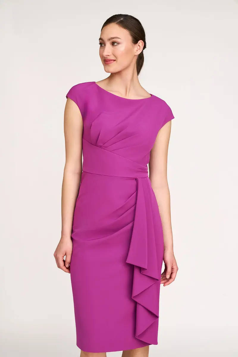Elegant Pleated Stretch Crepe Cocktail Dress