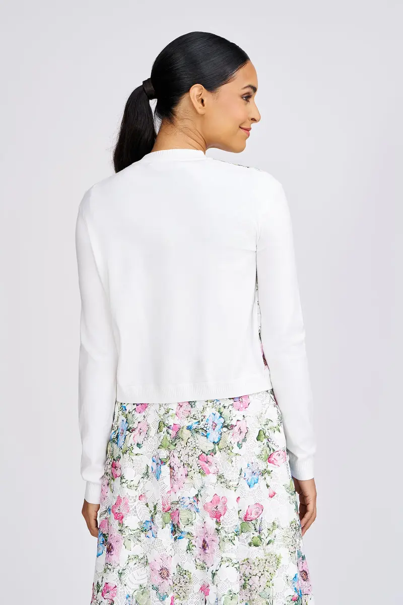 Elena Printed-Lace Trim Cardigan 2
