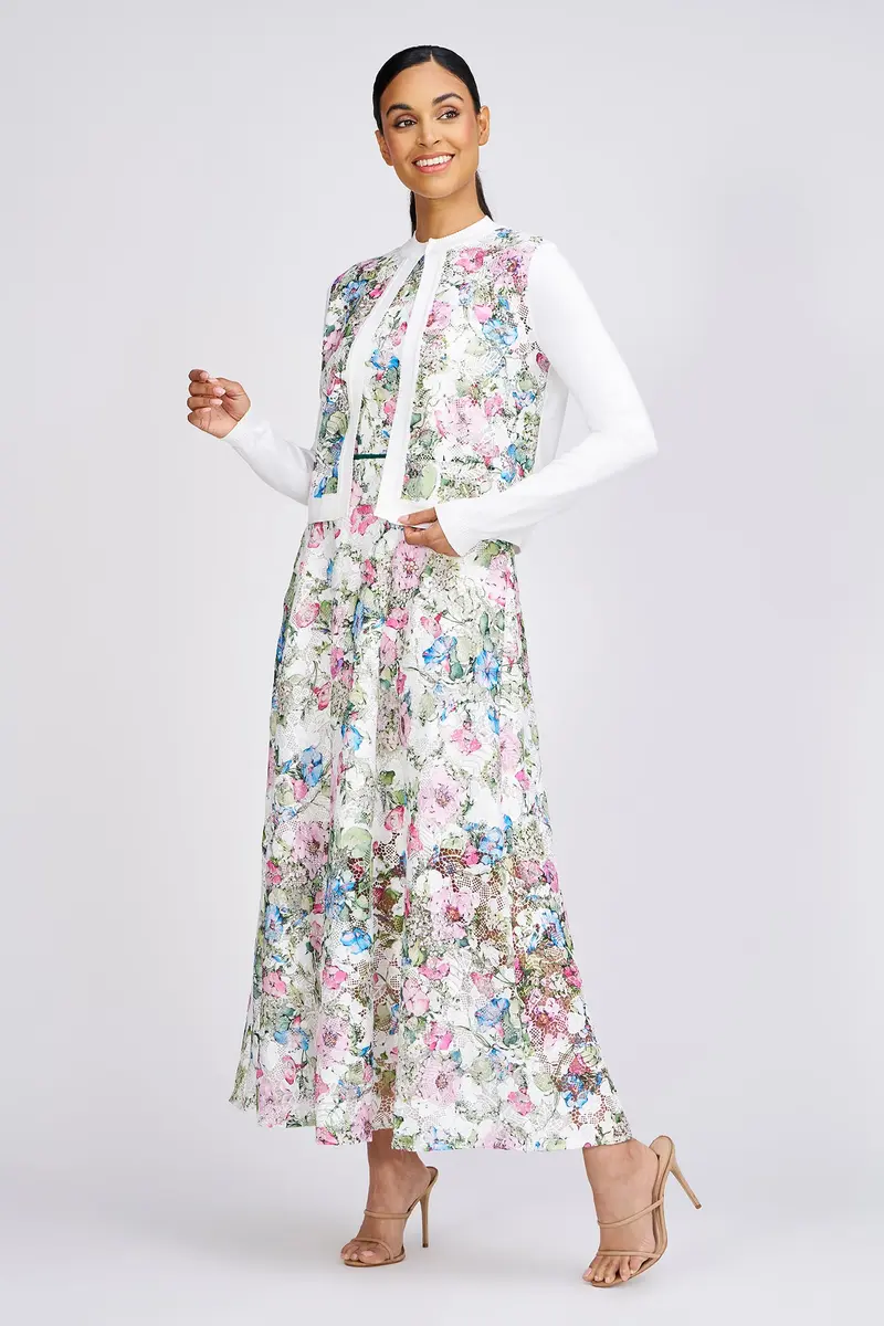 Elena Printed-Lace Trim Cardigan