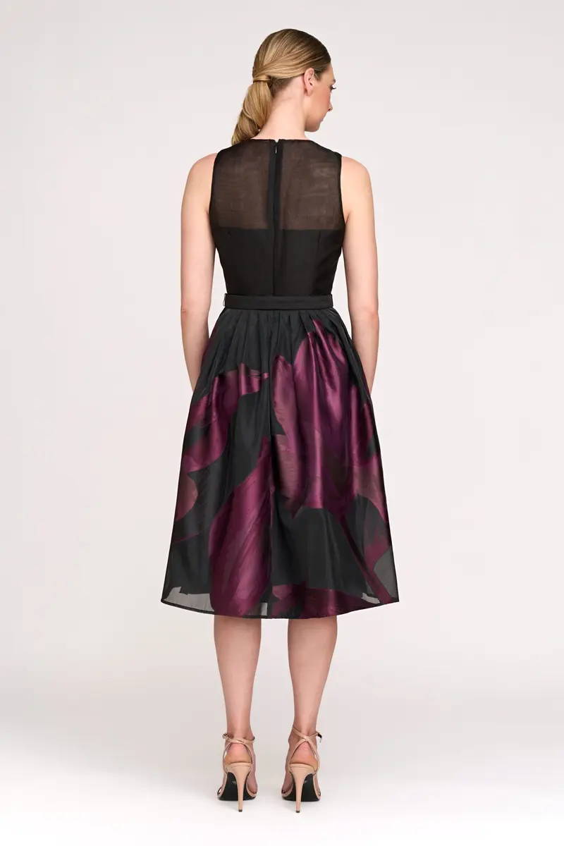 Ellis Floral Organza Halter Midi Dress with Pleated Skirt