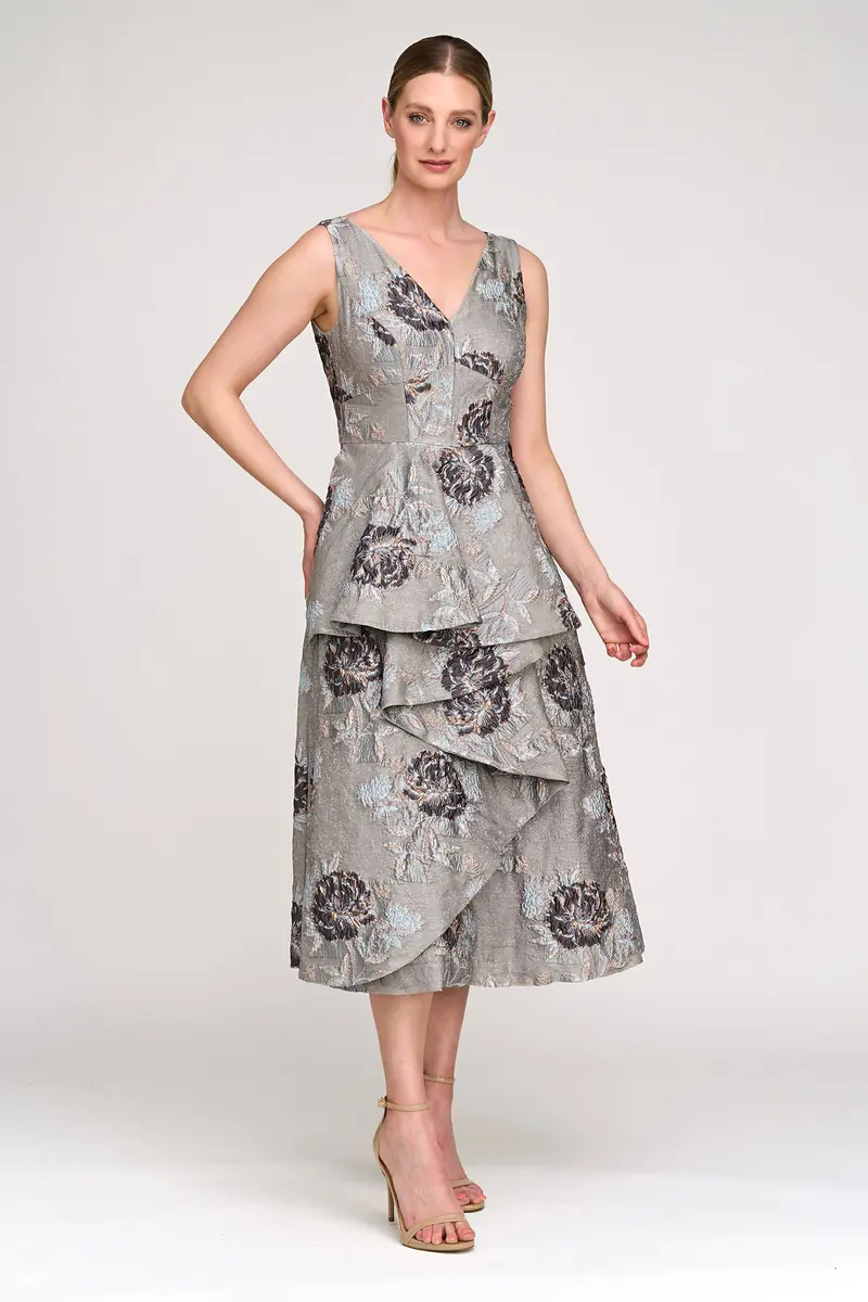 Elsie Textured Metallic Organza Tea-Length Dress