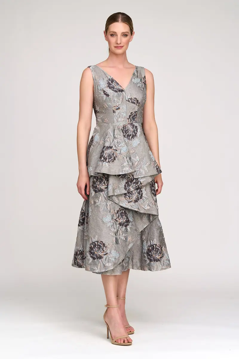 Elsie Textured Metallic Organza Tea-Length Dress