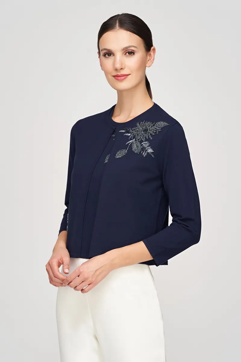 Embellished 3/4-Sleeve Knit Cardigan by Carson