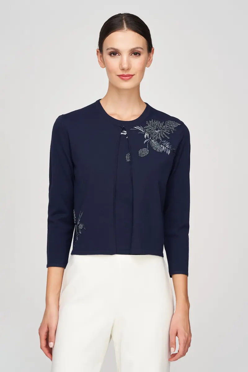 Embellished 3/4-Sleeve Knit Cardigan by Carson
