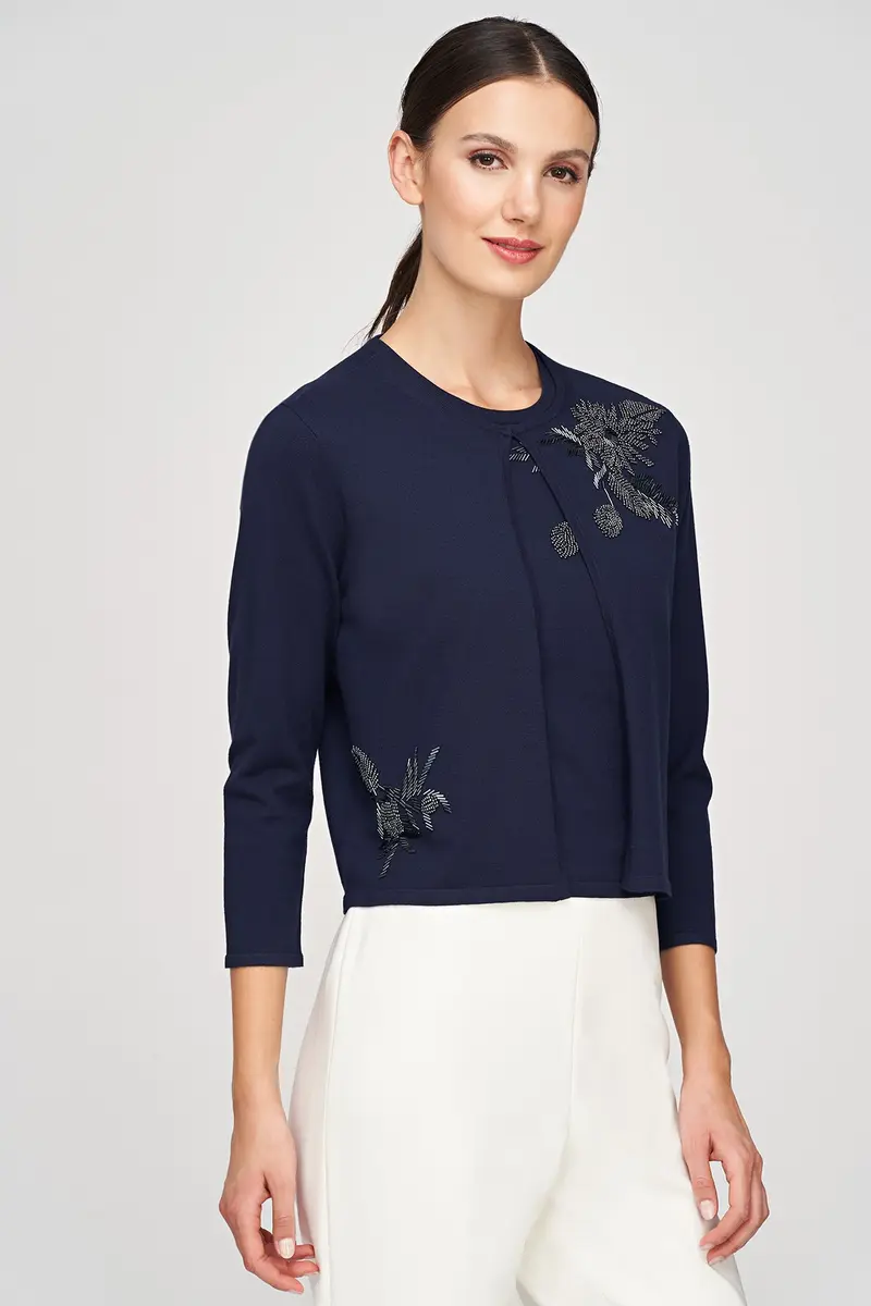 Embellished 3/4-Sleeve Knit Cardigan by Carson