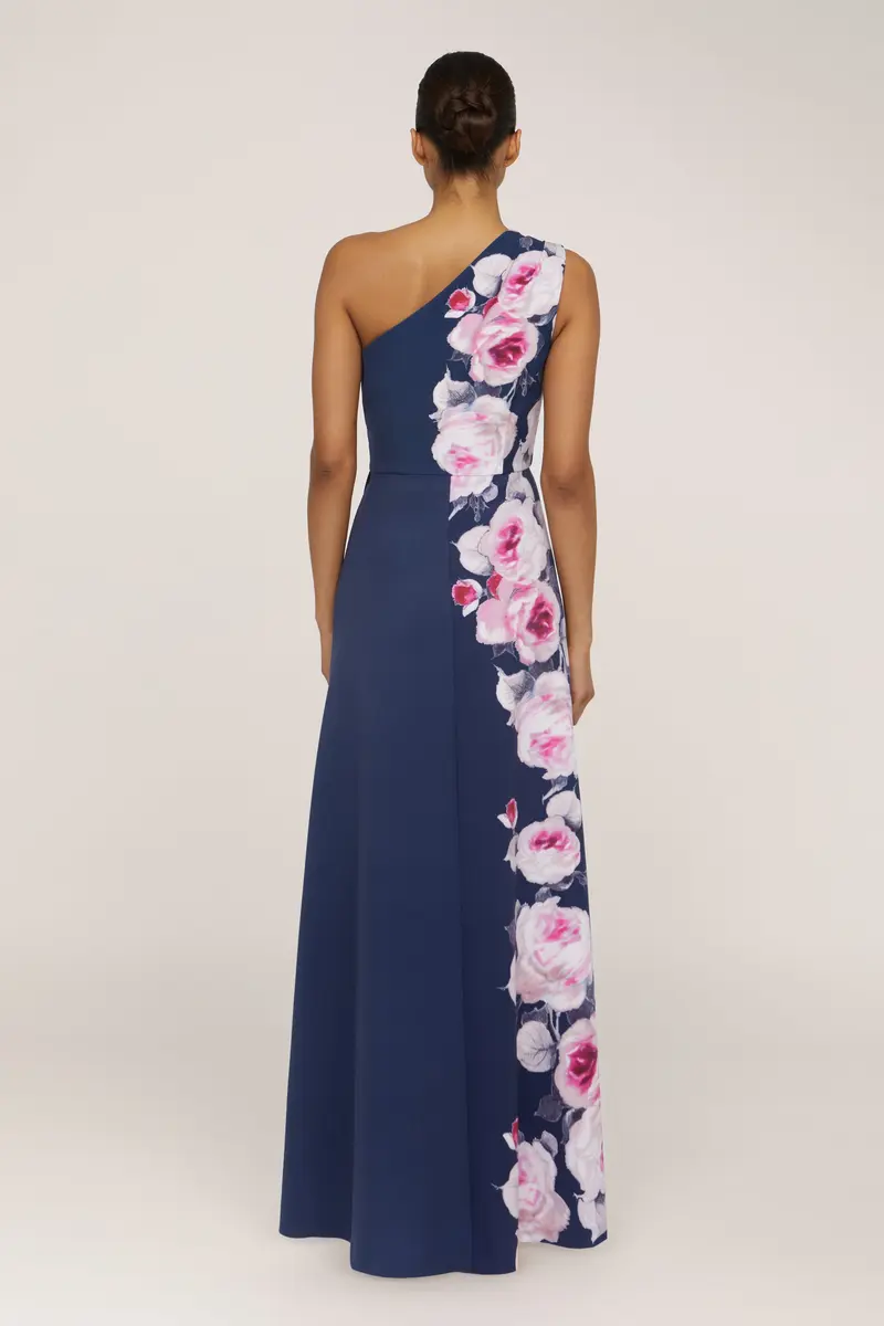 English Garden Print One-Shoulder Floor-Length Gown