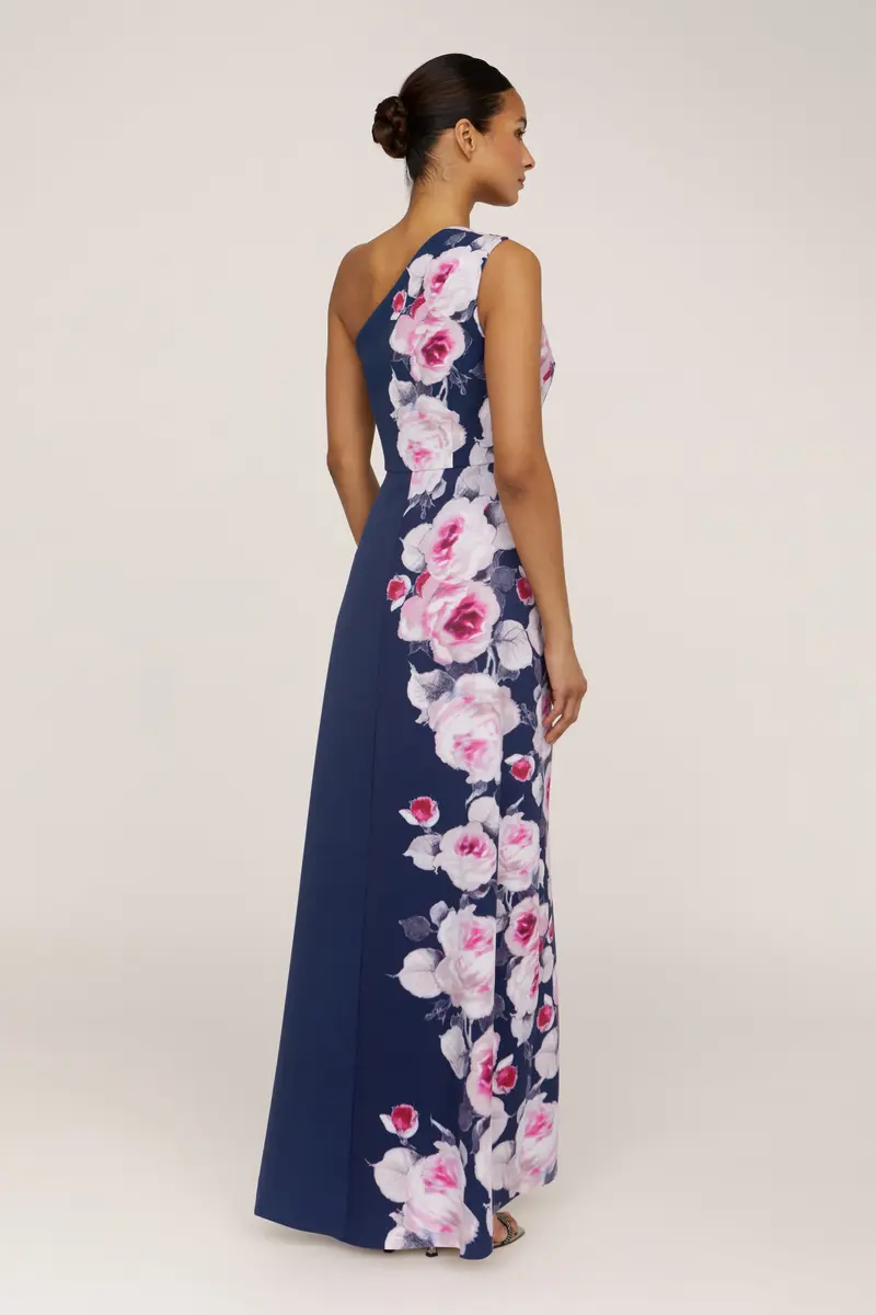 English Garden Print One-Shoulder Floor-Length Gown
