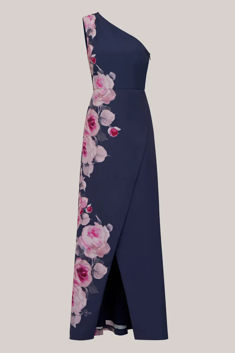 English Garden Print One-Shoulder Floor-Length Gown