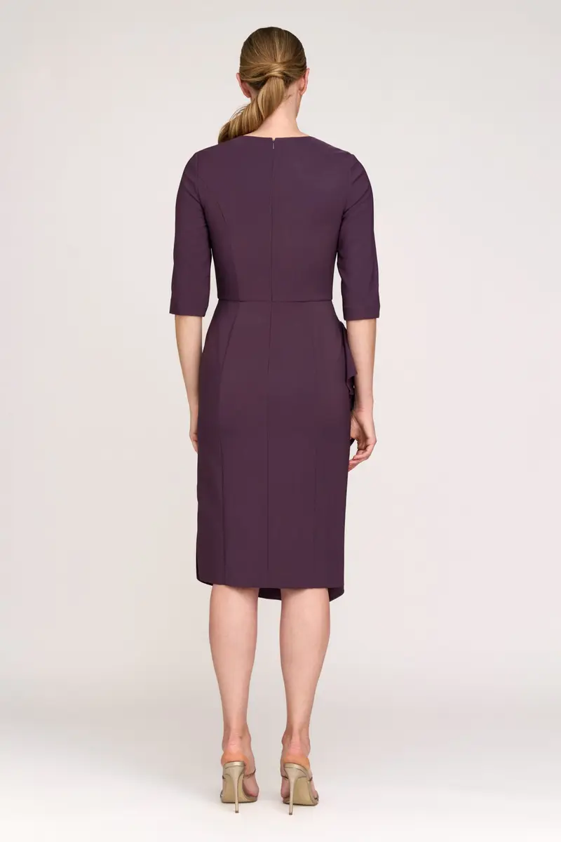 Esther Sunburst Pleat Elbow-Sleeve Cocktail Dress