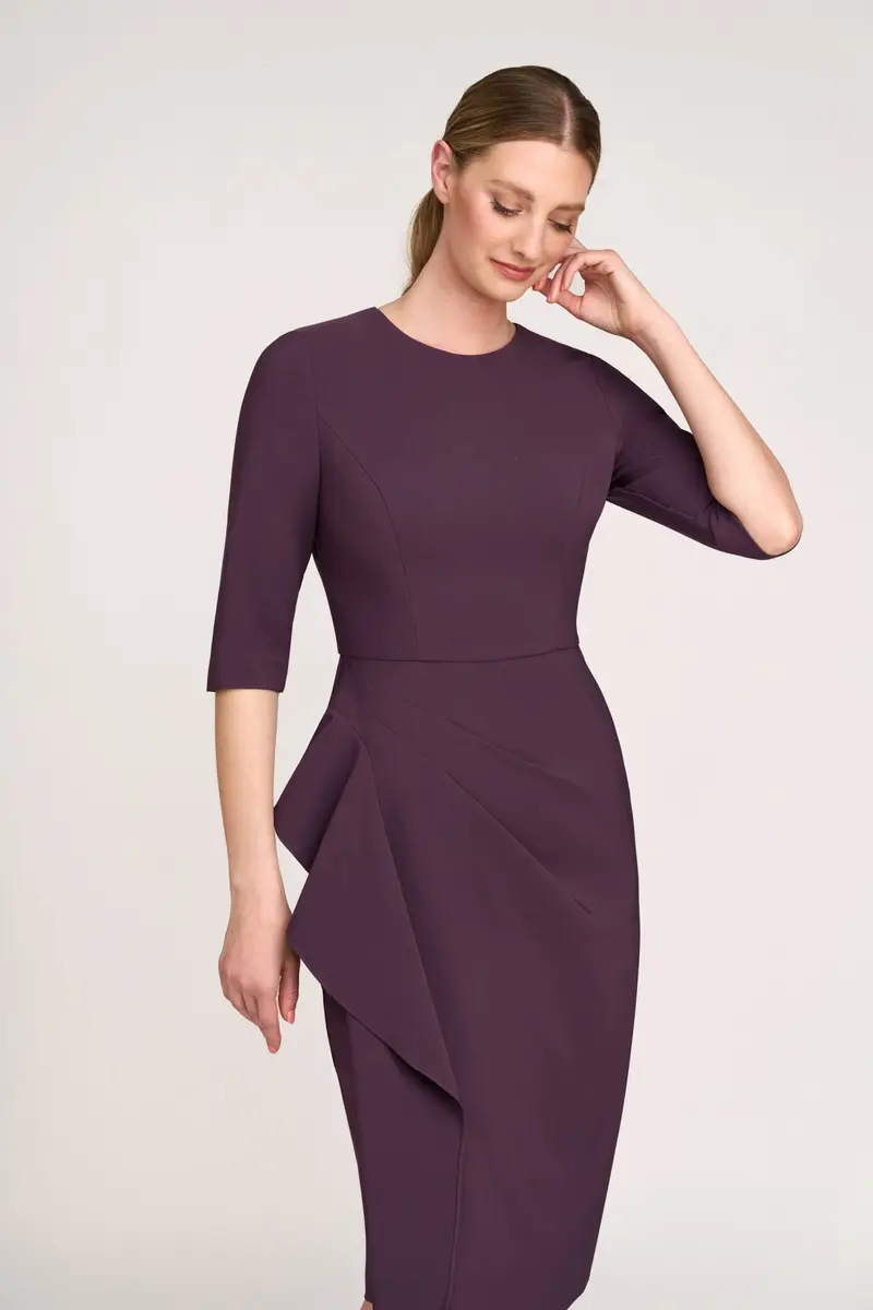 Esther Sunburst Pleat Elbow-Sleeve Cocktail Dress