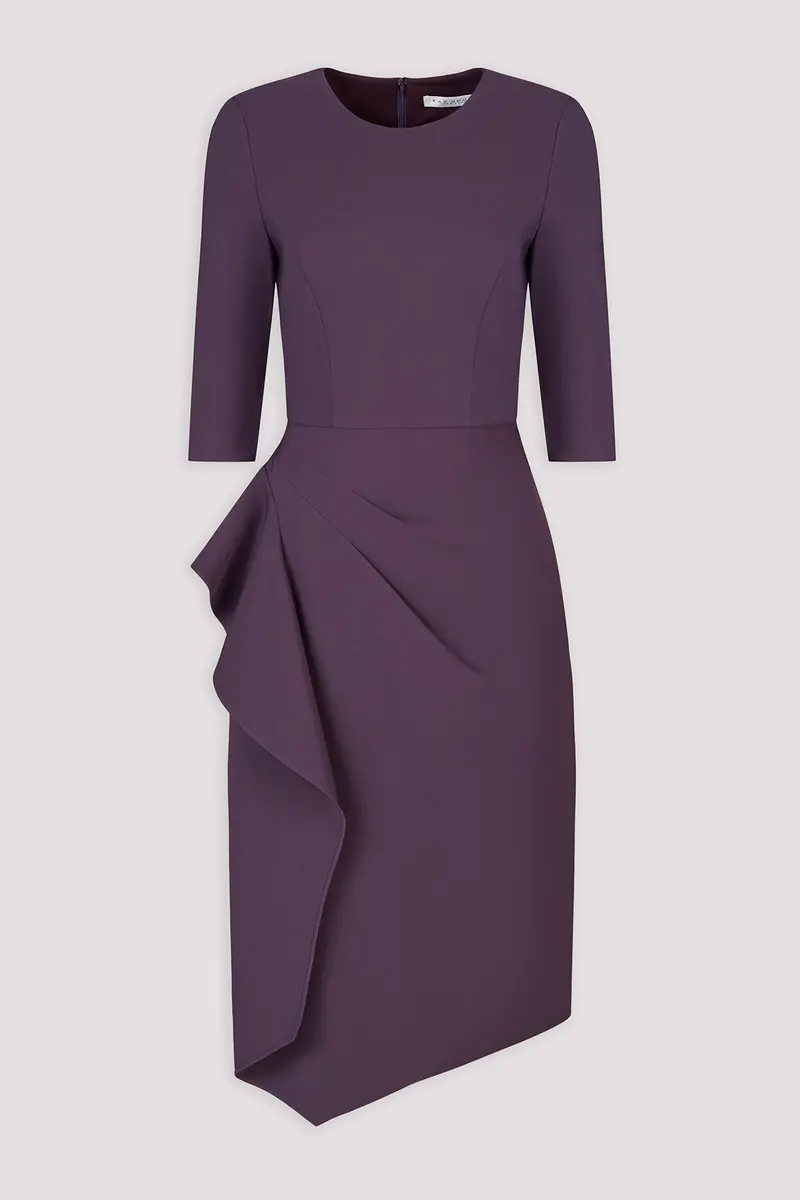 Esther Sunburst Pleat Elbow-Sleeve Cocktail Dress