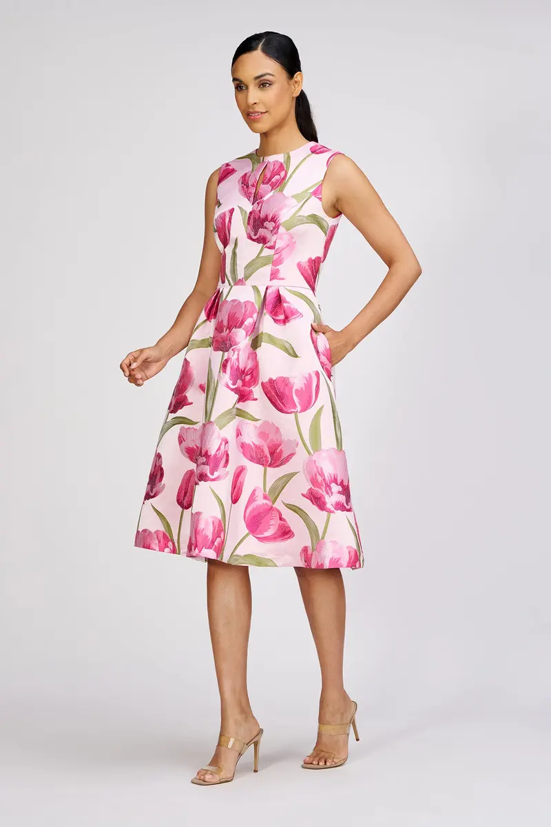 Farryn Tulip-Print Jacquard Cocktail Dress