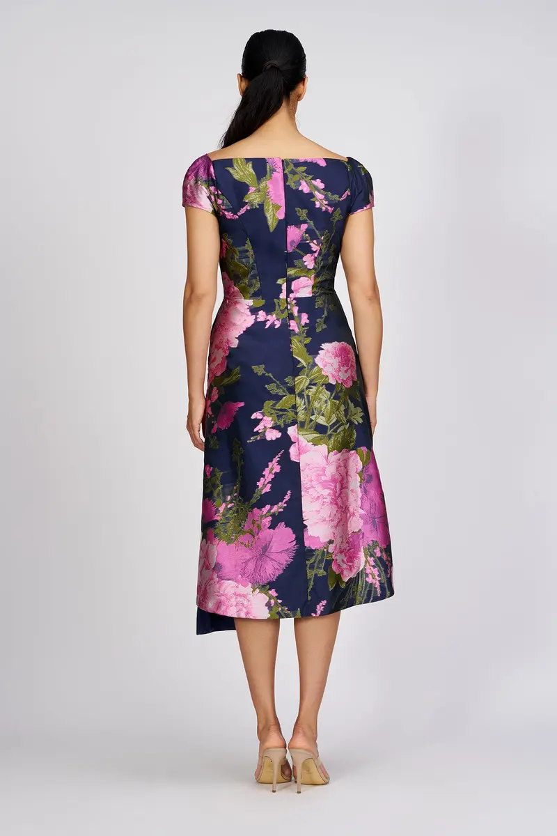 Feminine Blanca Sash Midi Dress in Organza Jacquard 2