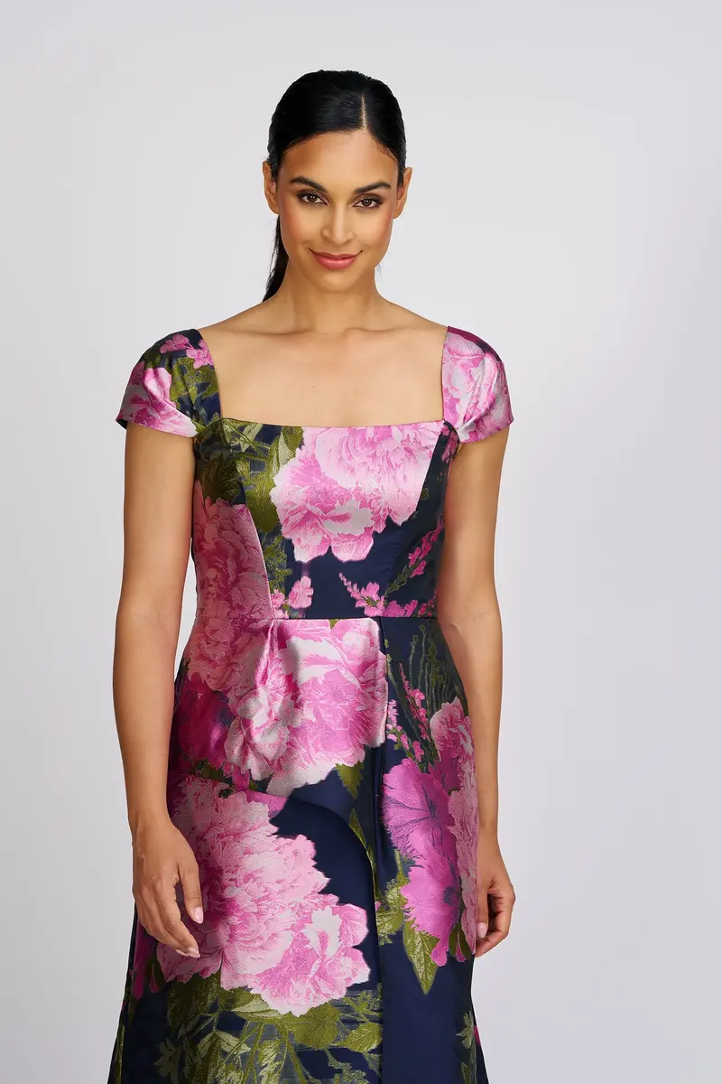 Feminine Blanca Sash Midi Dress in Organza Jacquard