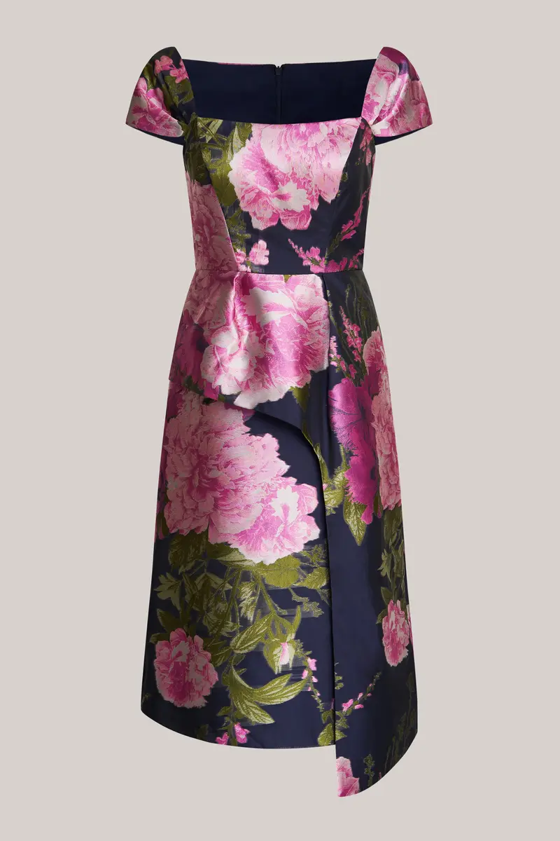 Feminine Blanca Sash Midi Dress in Organza Jacquard