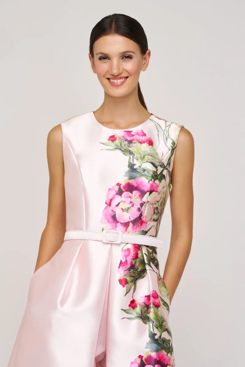 Finley Heirloom Rose Walk-Thru Jumpsuit with Belted Bodice and Flowing Overlay