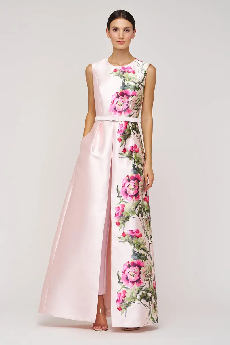 Finley Heirloom Rose Walk-Thru Jumpsuit with Belted Bodice and Flowing Overlay