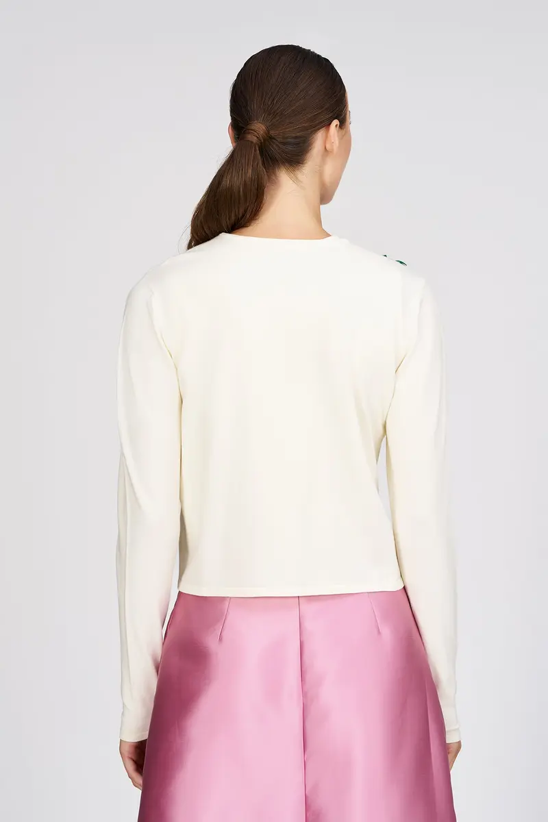 Floral-Appliquéd Cropped Knit Cardigan – Open-Front Style 2