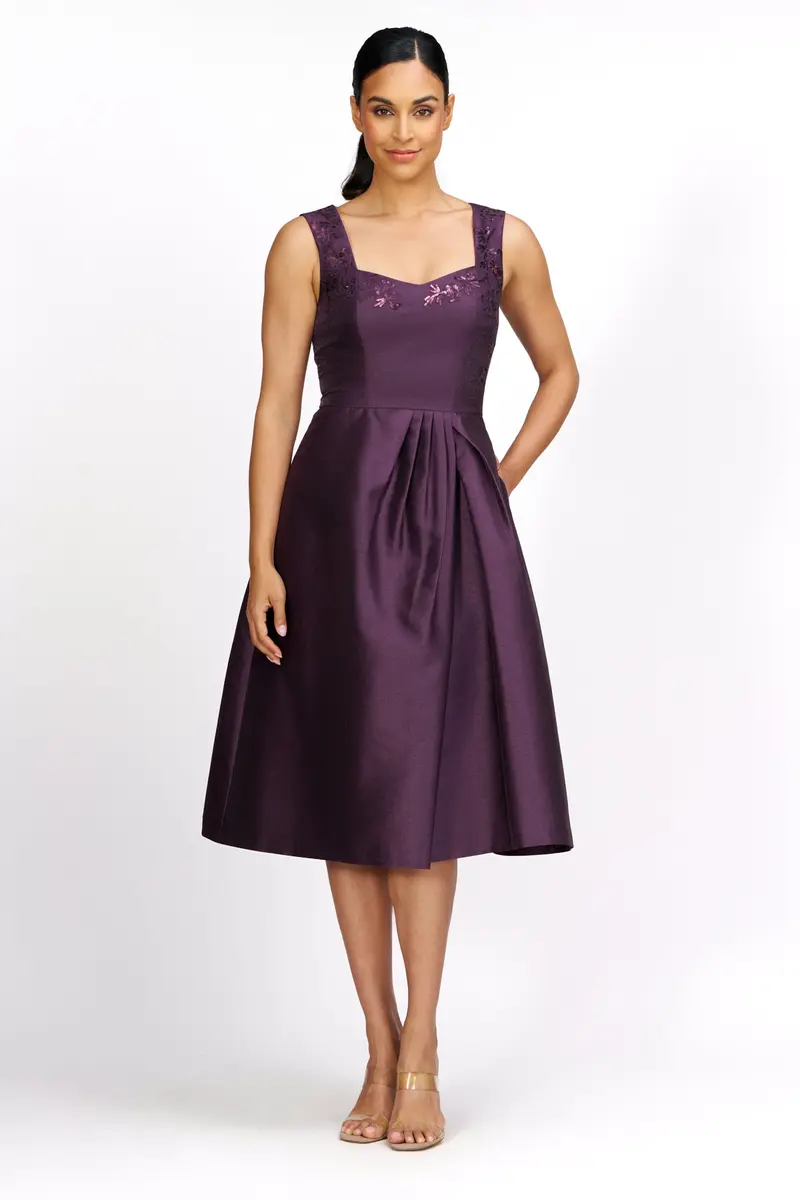Floral-Embellished Metallic Organza Cocktail Dress