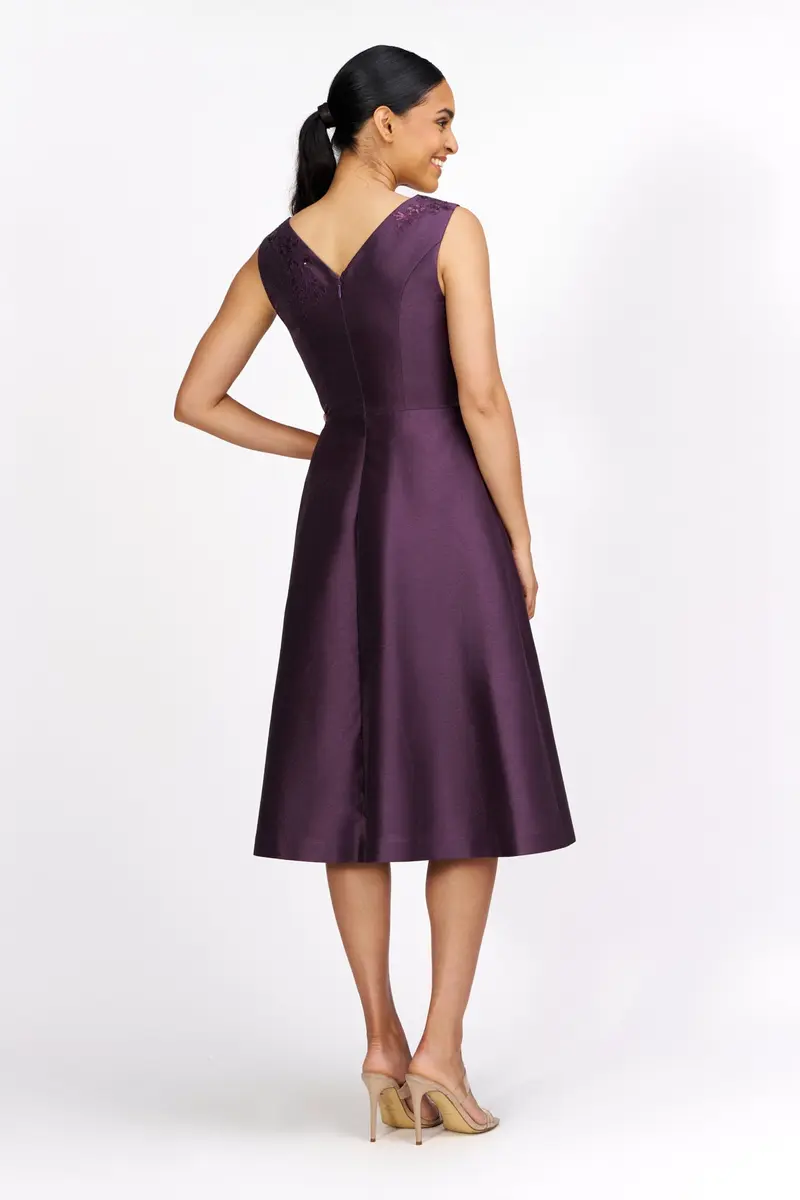 Floral-Embellished Metallic Organza Cocktail Dress