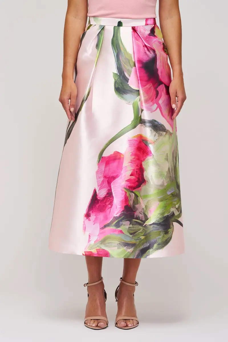 Floral Mikado Tea-Length Pleated Skirt 2