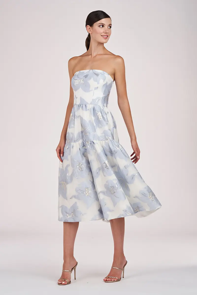 Floral Organza Cassie Midi Dress with Metallic Accents