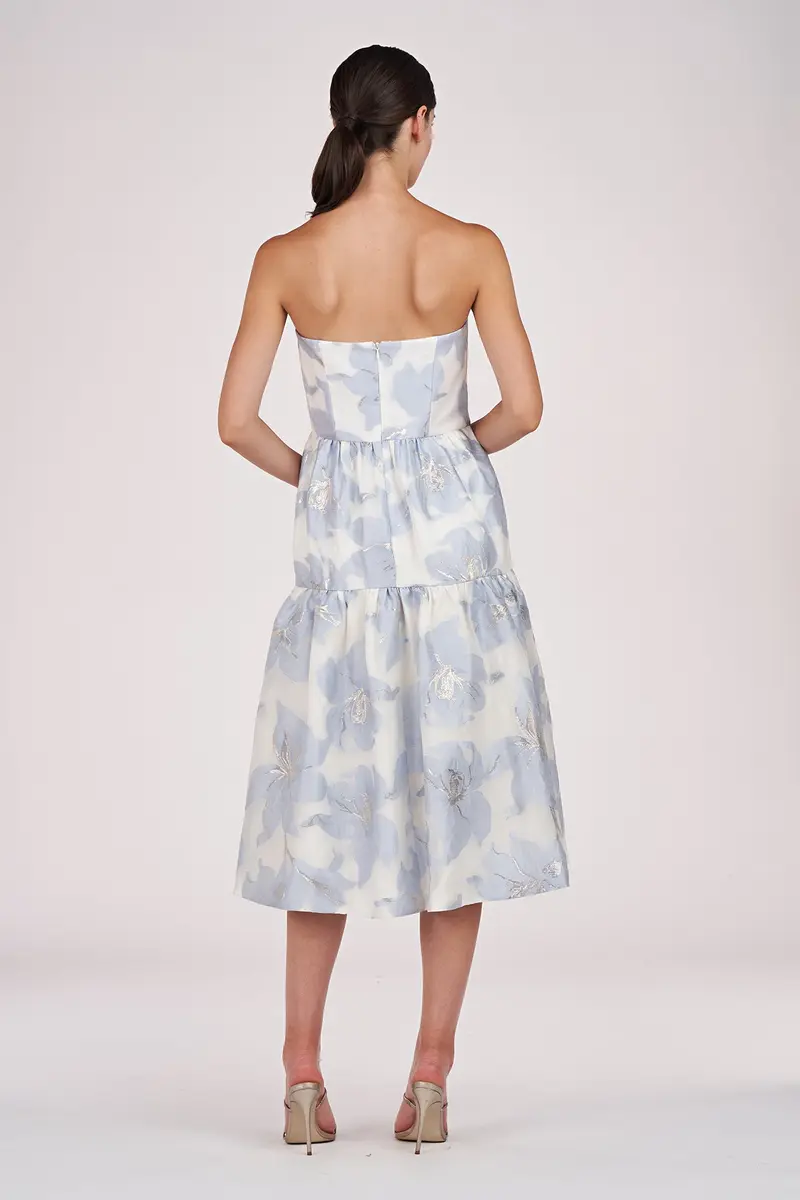Floral Organza Cassie Midi Dress with Metallic Accents