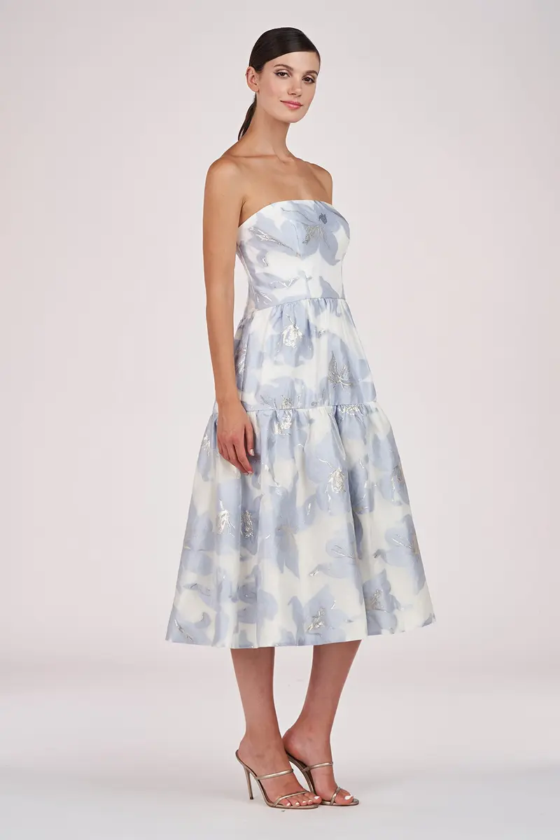 Floral Organza Cassie Midi Dress with Metallic Accents
