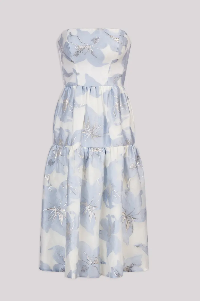 Floral Organza Cassie Midi Dress with Metallic Accents