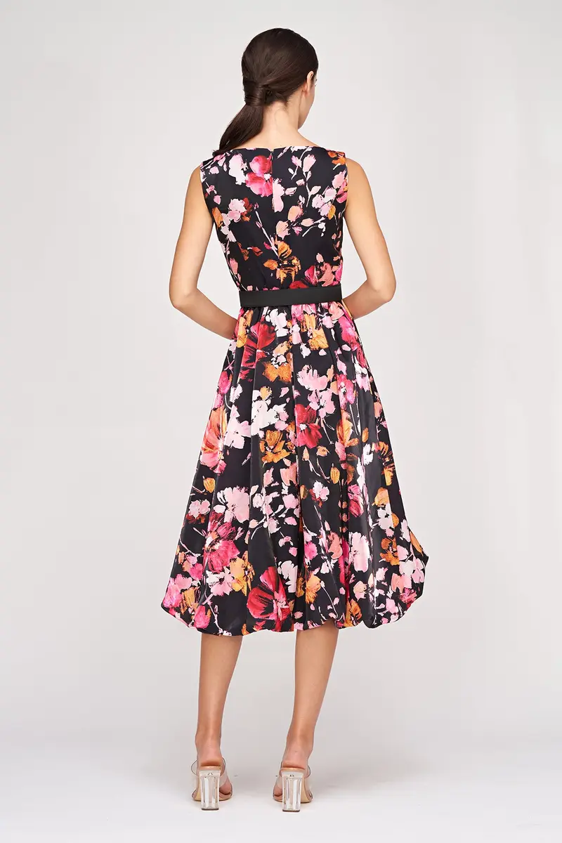 Floral Organza Viola High-Low Midi Dress with Bubble Hem