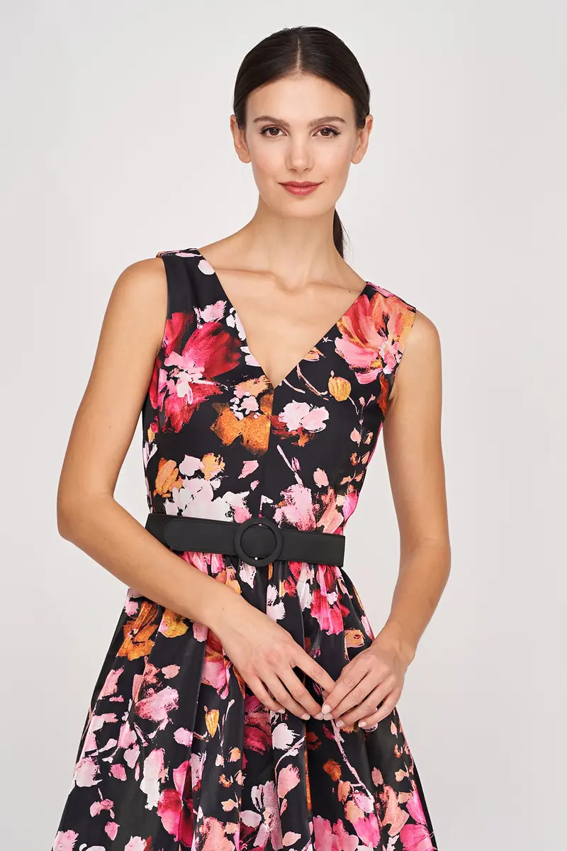 Floral Organza Viola High-Low Midi Dress with Bubble Hem