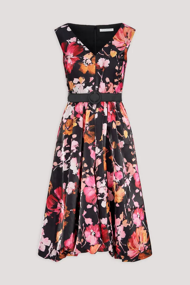 Floral Organza Viola High-Low Midi Dress with Bubble Hem
