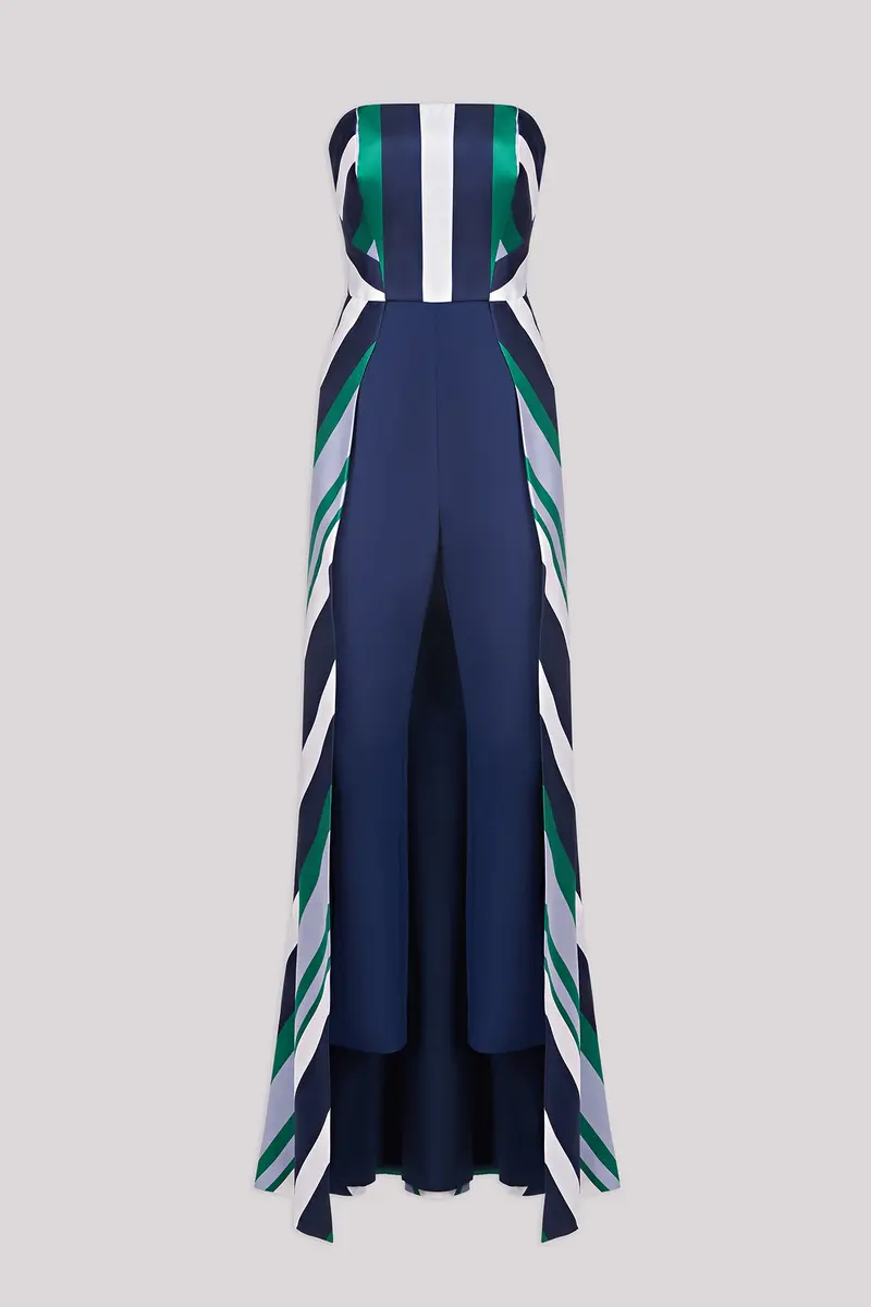 Francine Striped Jacquard Strapless Jumpsuit