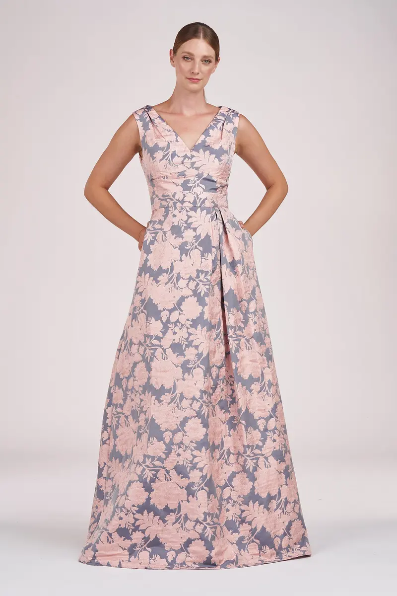 Glenna Two-Tone Floral Jacquard Ball Gown