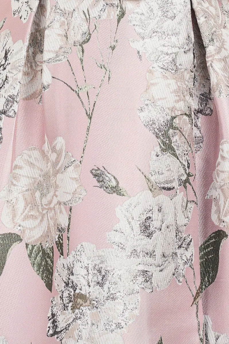 Gold Floral Jacquard Midi Dress with Square Neck