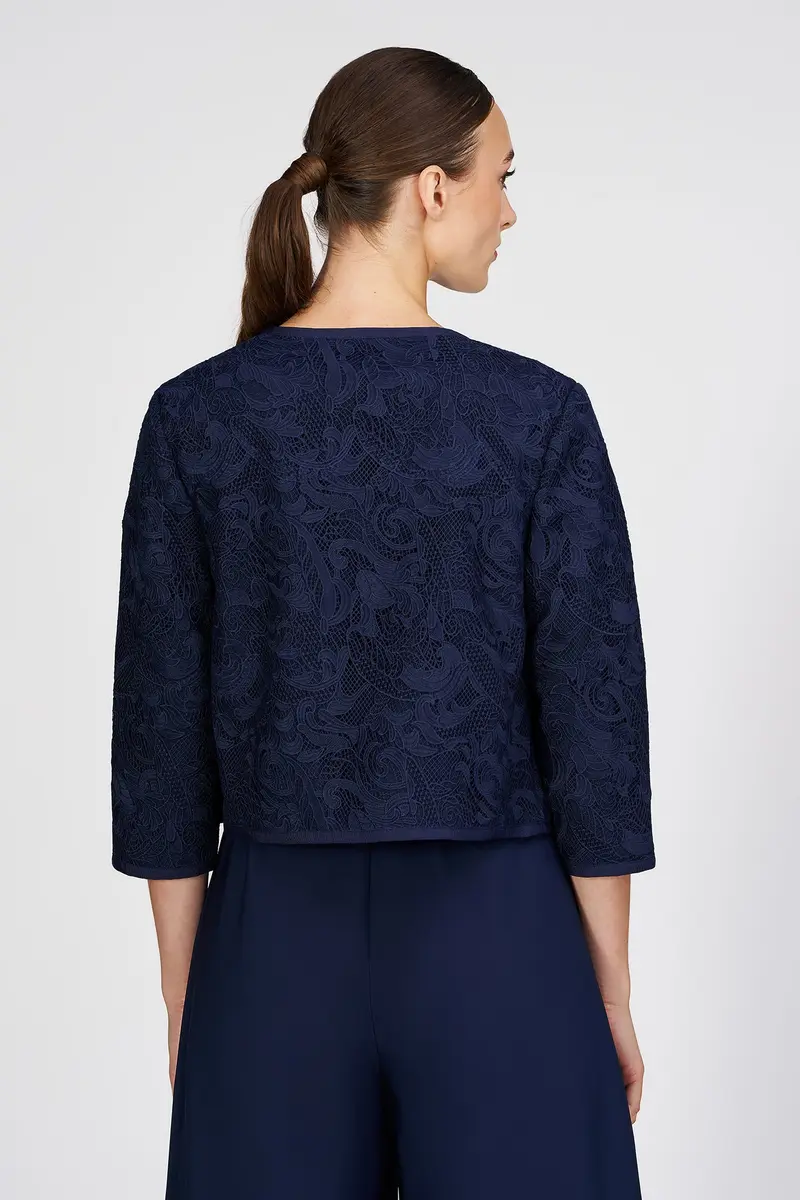 Harper Textured Lace Evening Jacket with Grosgrain Trim 2