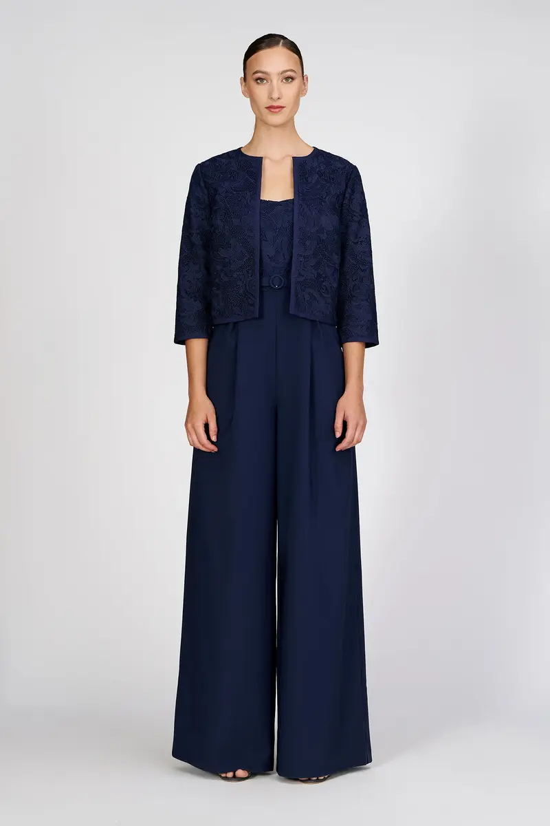 Harper Textured Lace Evening Jacket with Grosgrain Trim