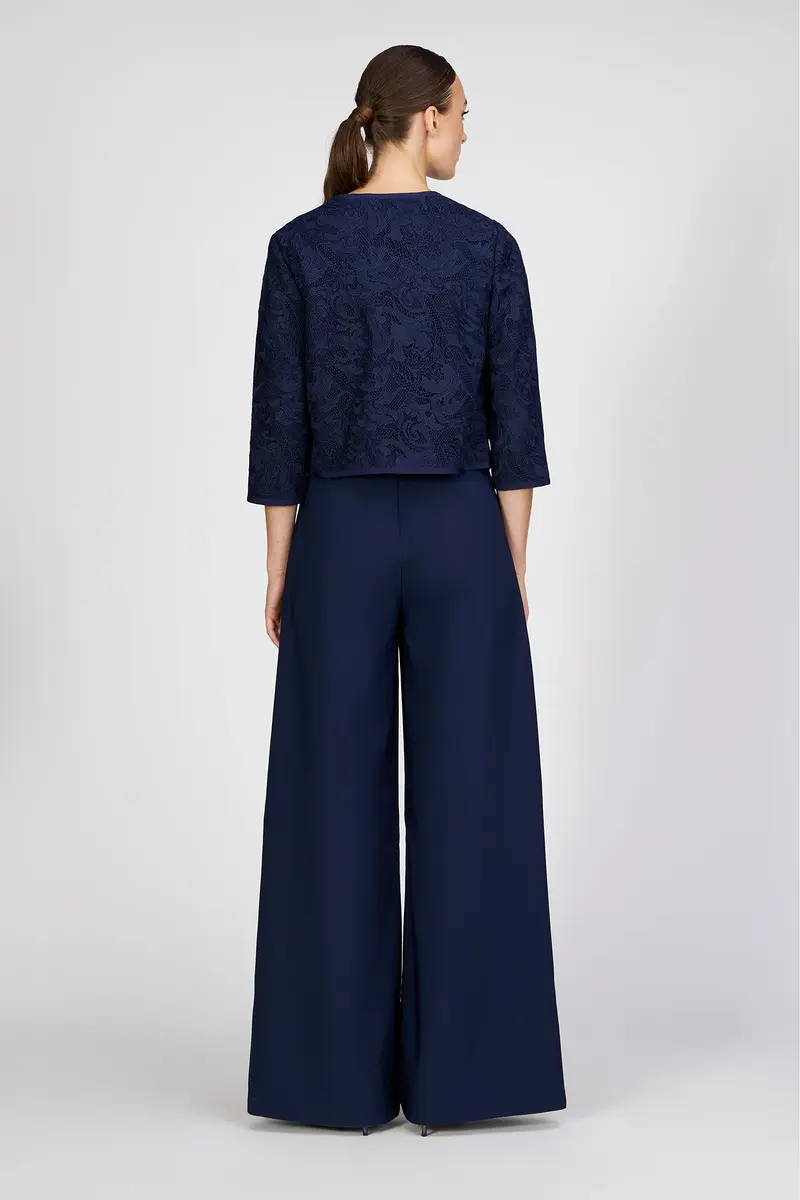 Harper Textured Lace Evening Jacket with Grosgrain Trim
