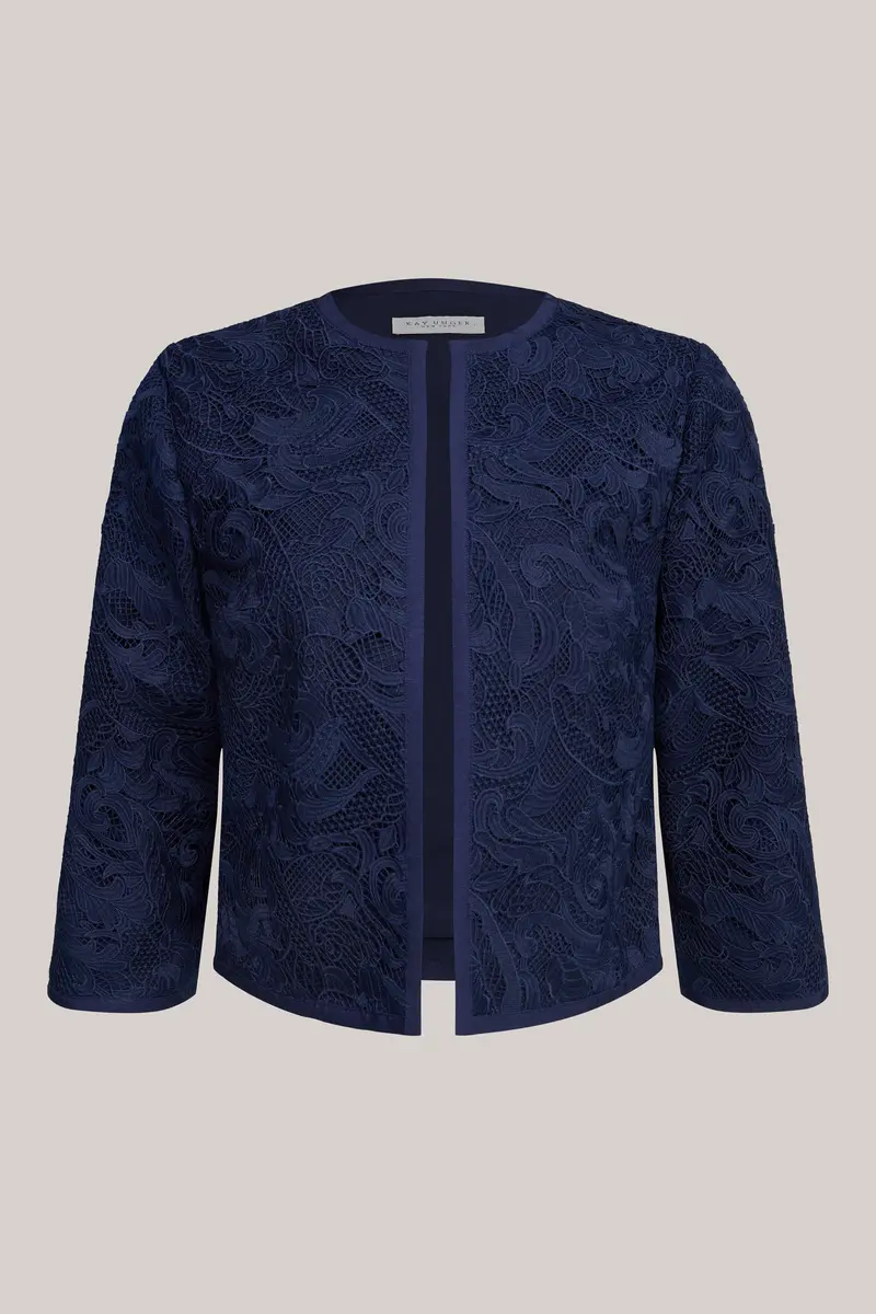 Harper Textured Lace Evening Jacket with Grosgrain Trim