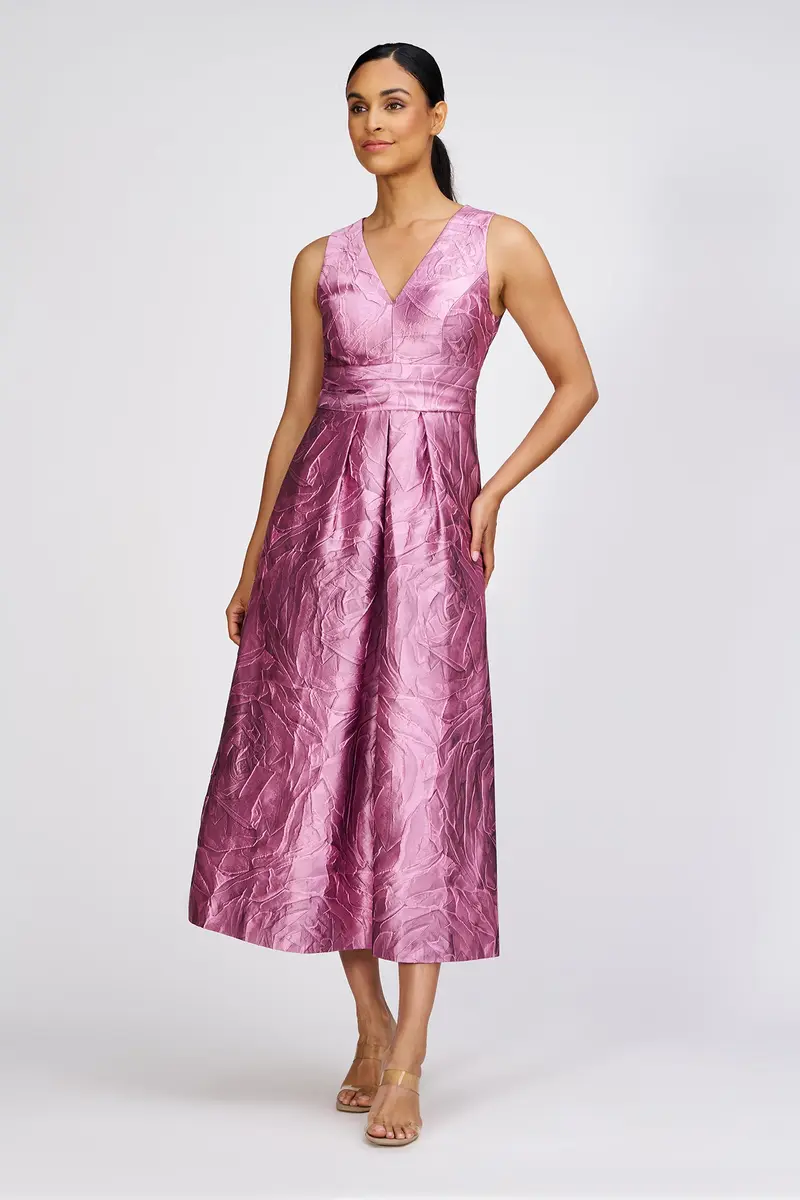 Heather Rose Jacquard Tea-Length Evening Dress