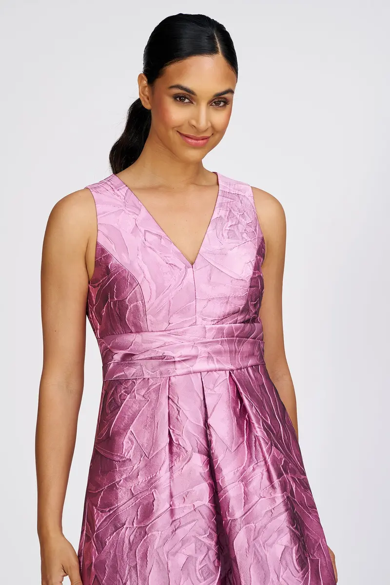 Heather Rose Jacquard Tea-Length Evening Dress