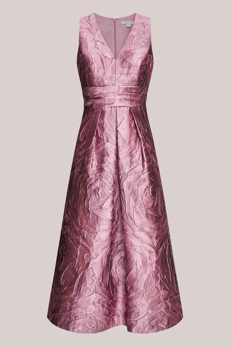 Heather Rose Jacquard Tea-Length Evening Dress