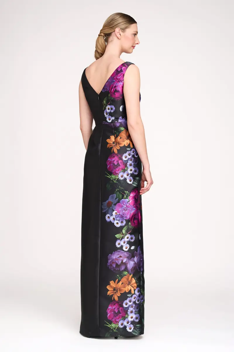 Helene Peony Print Mikado Column Gown 2