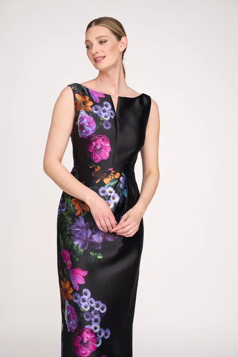 Helene Peony Print Mikado Column Gown